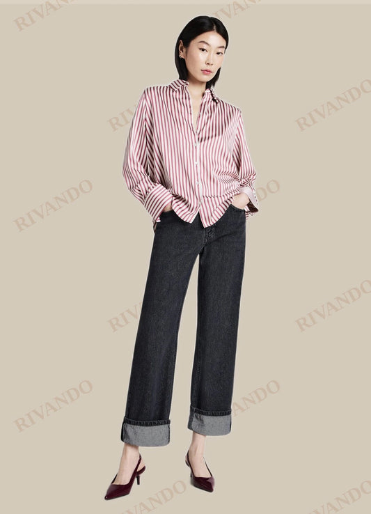 Jeans straight nero donna con risvolto - Calliope - immagine 2