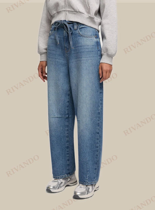 Jeans balloon blu denim medio donna con cintura - Terranova - immagine 2