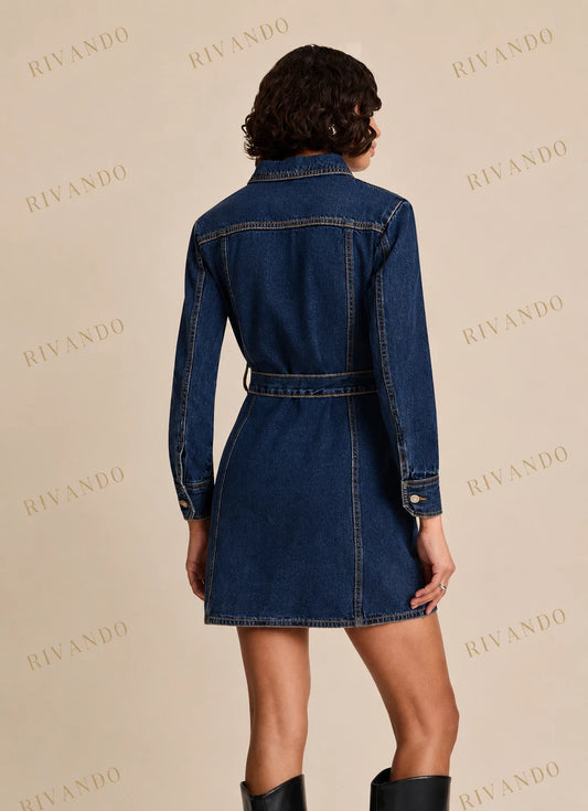 Vestito di jeans donna blu denim medio con cintura - Calliope - immagine 2