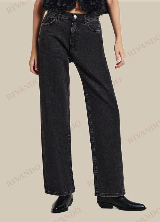 Jeans nero denim donna con strass frontali - Calliope - immagine 2