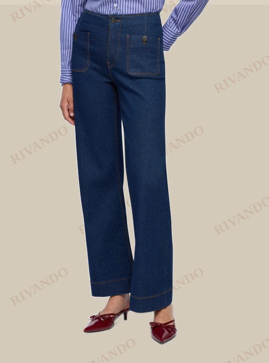 Jeans wide leg blu denim scuro donna con tasche - Terranova - immagine 2