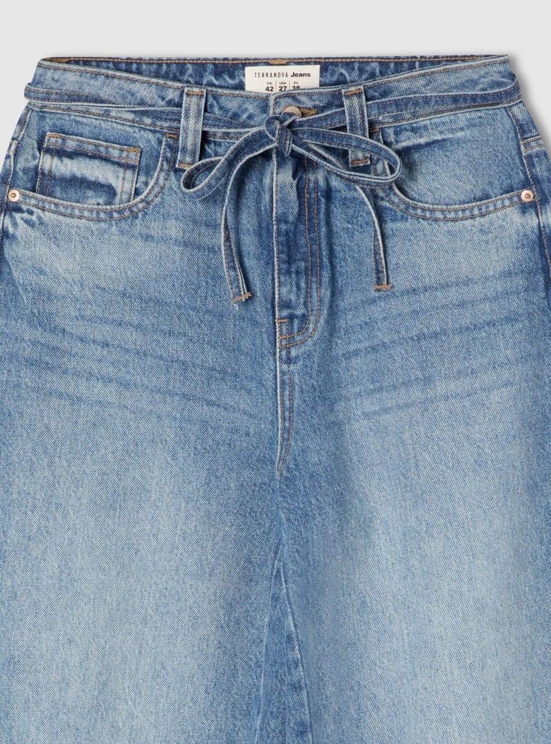Jeans balloon blu denim medio donna con cintura - Terranova - immagine 6