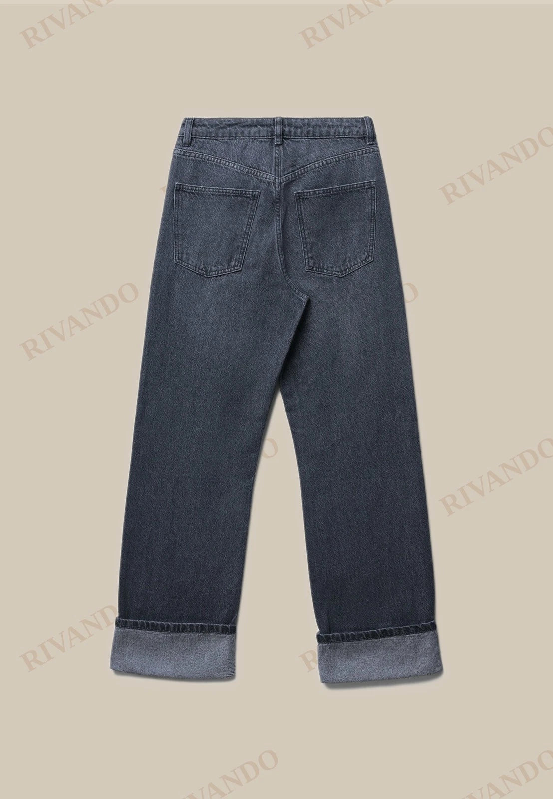 Jeans nero straight con risvolto