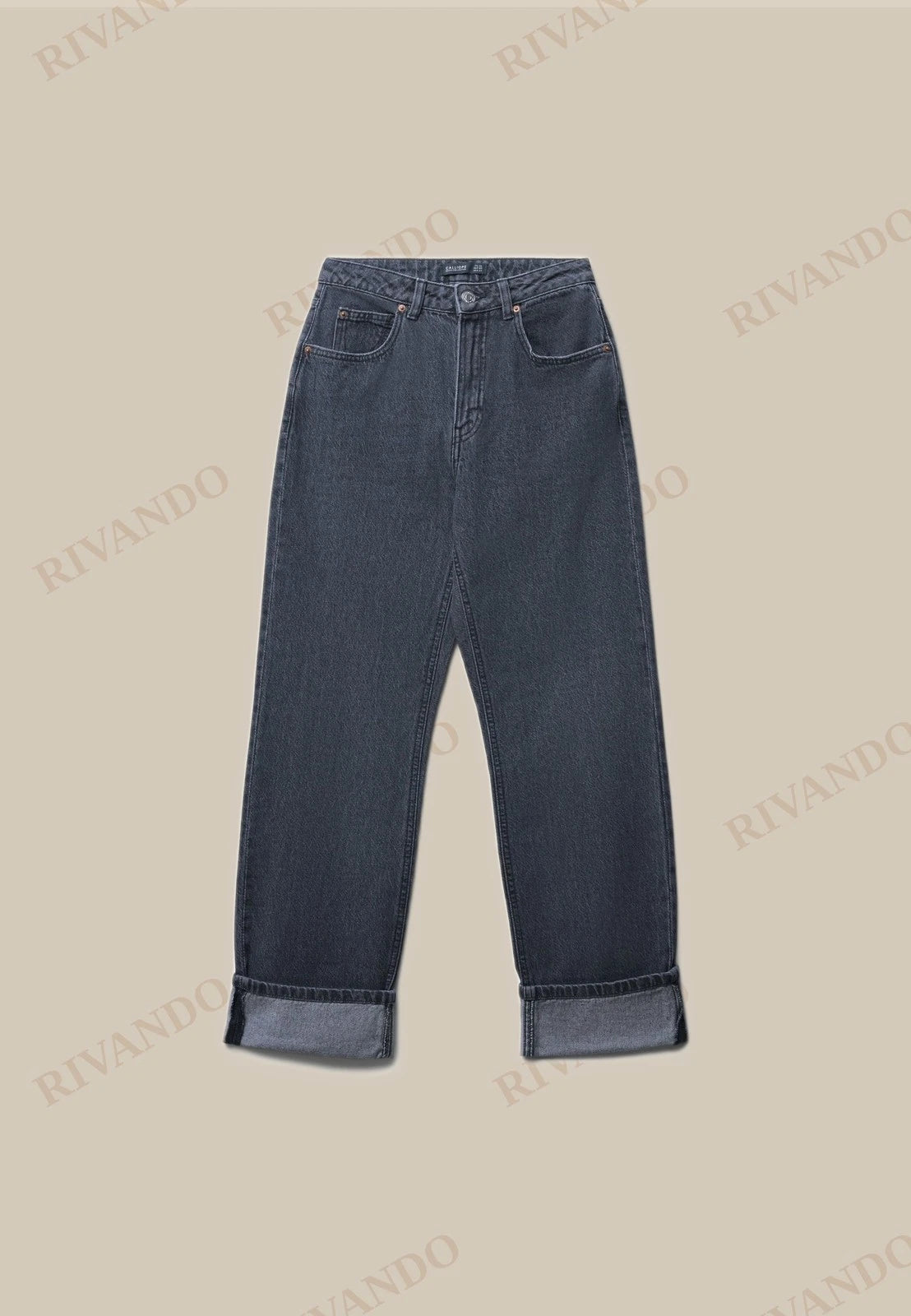Jeans nero straight con risvolto
