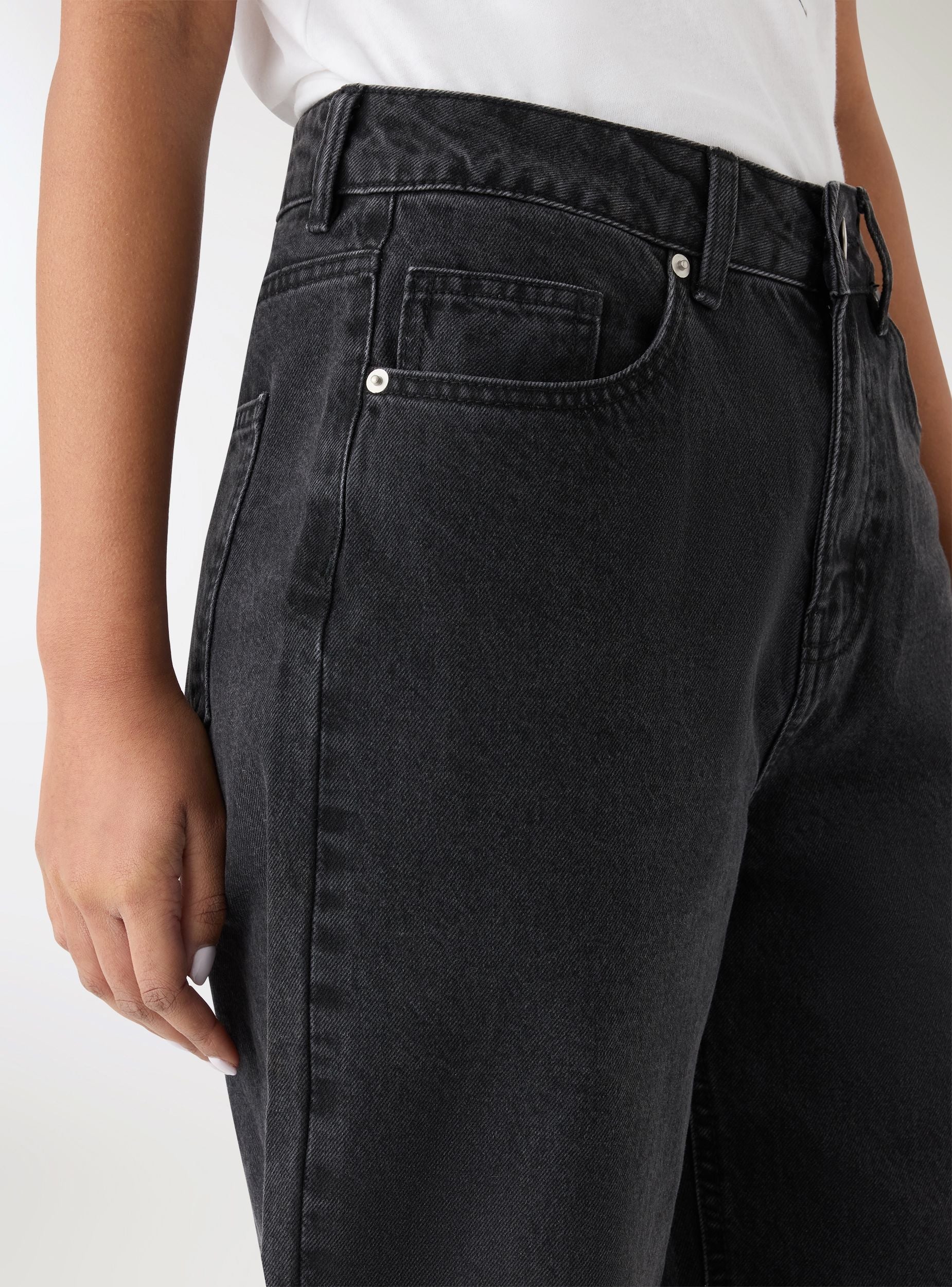 Jeans wide leg nero denim donna vita media - Terranova - immagine 4