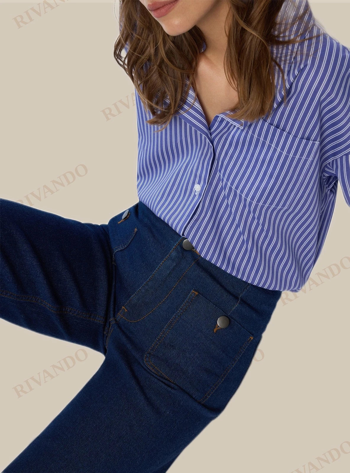 Dark wide-leg jeans con tasche a toppa - Dark blue denim