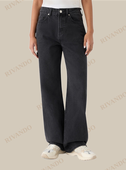 Jeans wide leg nero denim donna vita media - Terranova - immagine 2