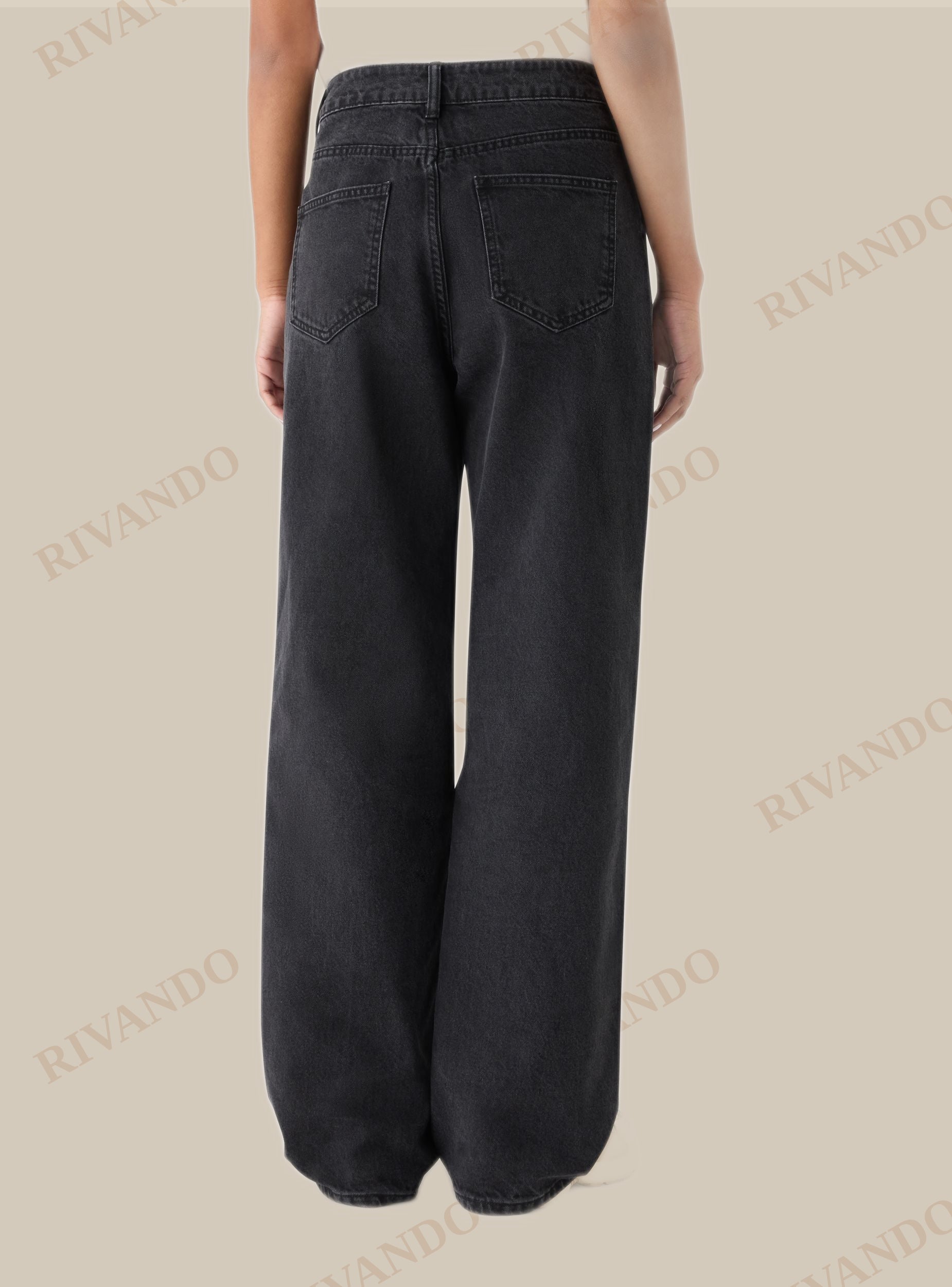 Jeans wide leg nero denim donna vita media - Terranova - immagine 3