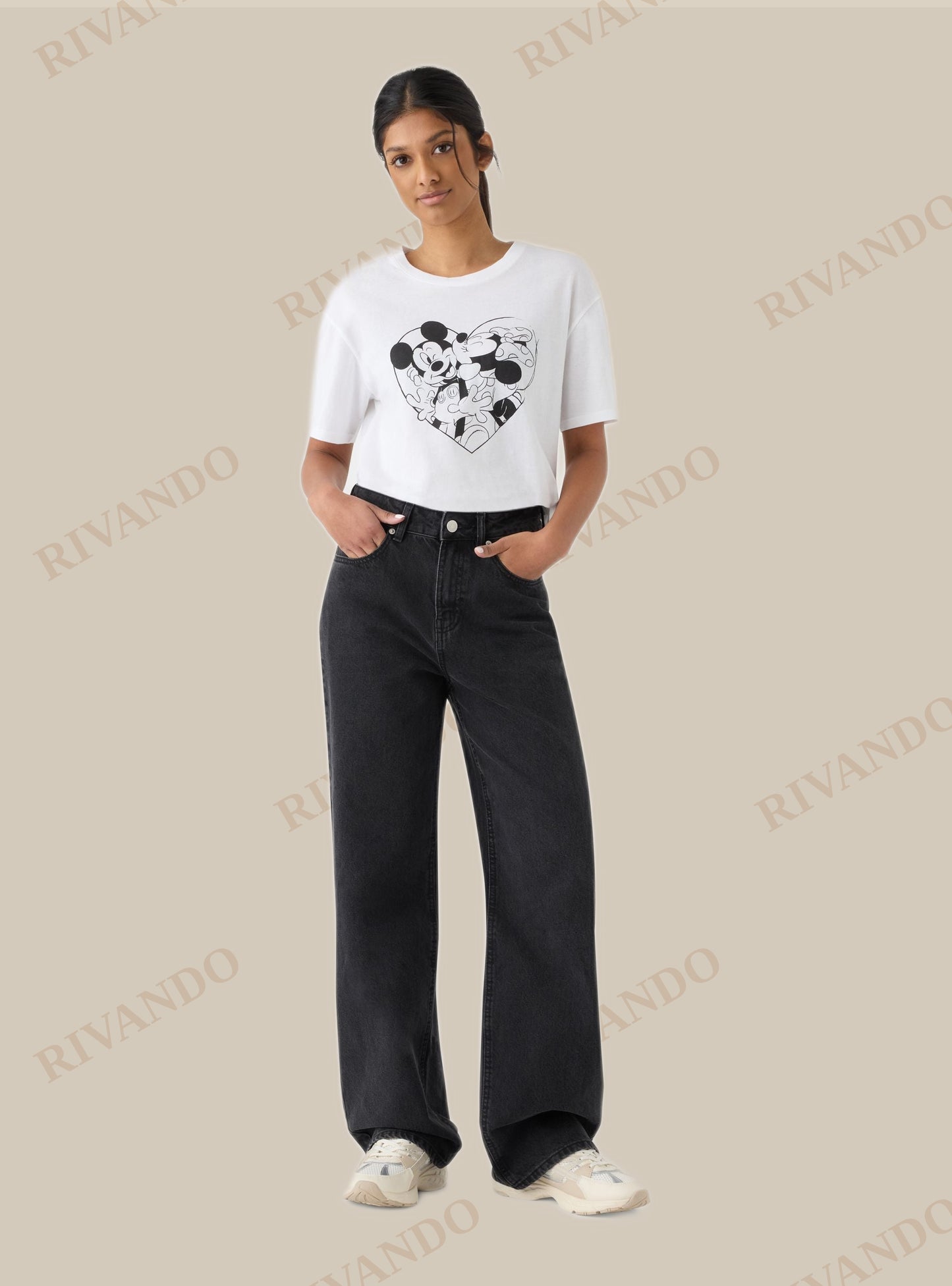 Jeans wide leg nero denim donna vita media - Terranova - immagine 1